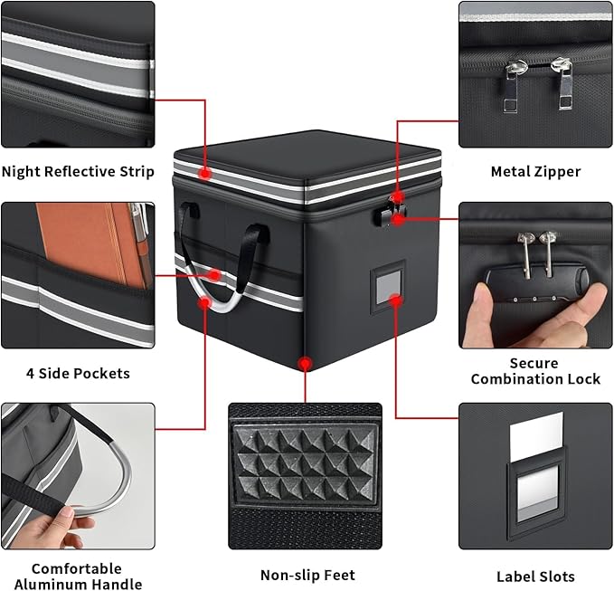 5200°F Upgraded Fireproof Document Box & Fireproof Expanding File Folder, 2 Layer File Cabinet Organizer with Lock,Collapsibl