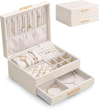 Lolalet 2-Layer Jewelry Box Organizer for Women Girls, Jewelry Storage Case Holder with Drawers for Necklaces Ring Earrings B