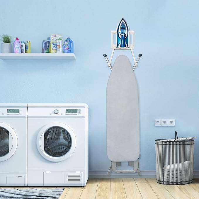 ORLESS Over The Door/Wall Mount Ironing Board Hanger, Laundry Room Iron and Ironing Caddy Board Storage Holder White