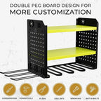 BUILTSTRONG Power Tool Organizer - 6 Drill Holder Wall Mount, 3-Tier Heavy-Duty Hand Tool Storage Rack With 2 Pegboard Sides 