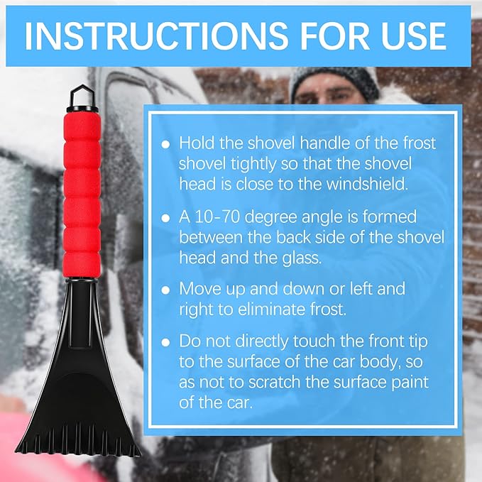 Frienda 4 Pieces Ice Scraper for Car Windshield Plastic Snow Frost Ice Removal Tool with Foam Handle for Cars Trucks Window (Black, Red, Blue, Gray)