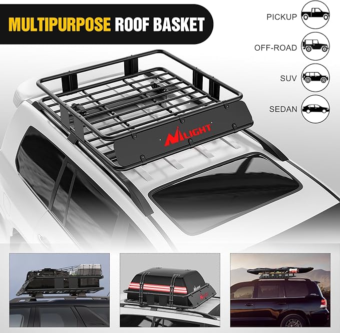 Nilight 43" x 39" x 6" Universal Roof Rack Cargo Basket Heavy-Duty 250LBS Capacity Rooftop Cargo Carrier Luggage Holder for SUV Truck Vehicle