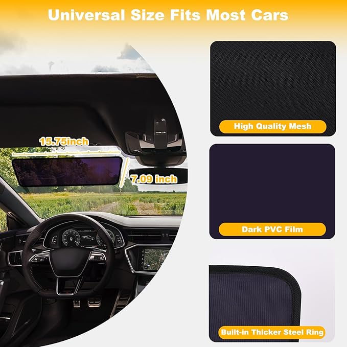 XCBYT Square Car Window Shades for Windshield & Side Windows, 2-Pack Static Cling Glare Blocker, Removable Tint, Long Size for Wider Coverage, Semi-Transparent with Strong Hold (15.75" x 7.09")