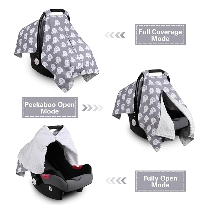 Rquite Car Seat Cover Baby, Carseat Covers for Boy Girl, Minky Infant Car Seat Cover Winter, Peekaboo Opening Car Seat Canopy