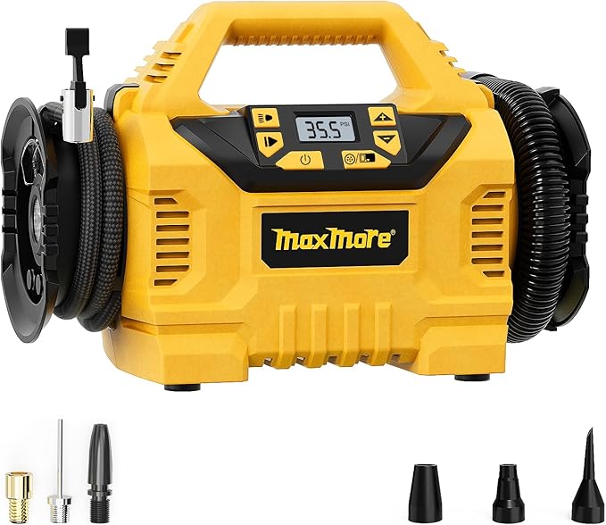 MaxMore Portable Tire Inflator/deflator Compatible with DeWalt 20V Battery (Tool Only),160 PSI High Pressure Cordless Air Compressor Pump, Digital Gauge, Auto Shut-Off, LED Light for Car, Bike, Balls
