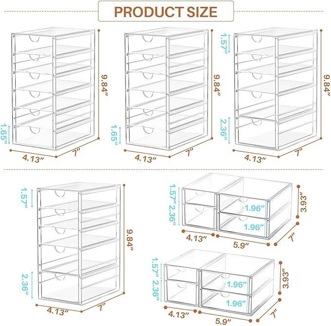 ARSTPEOE 30 Drawers, Acrylic Desk Makeup Organizer, Plastic Drawers Organizer, Stackable Storage Solution for Makeup, Dresser