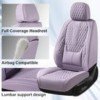Coverado Seat Covers Full Set, Purple Car Seat Covers, Waterproof Car Seat Cover with Lumbar Support, Leather Car Seat Cushio