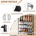 Shoe Rack 4 Tier, Closet Metal Shoe Organizer Shelf for Entryway Heavy Duty, Stackable, Black