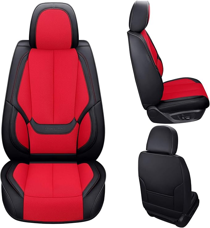 Coverado Seat Covers Full Set, Breathable Fabric&Leather Car Seat Cover, 5 Seats Universal Car Seat Protectors, Seat Cover Wa