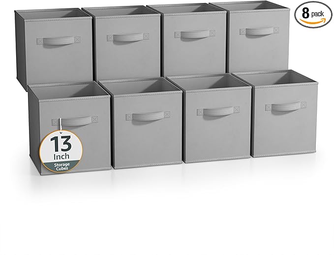 Sorbus 13 Inch Storage Bins - Sturdy Collapsible Fabric Storage Cubes with Handle - 8 Foldable Baskets for Organizing Clothes