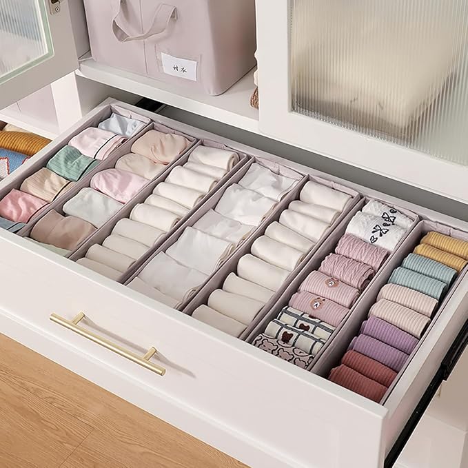 MURRI&MURRDI Mini Foldable Clothes Drawer Organizer 6 Pcs, Small Fabric Storage Organizer for Nursery, Sock, Underwear, Bra, 