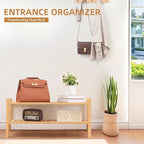 2 Tier Bamboo Shoe Rack Storage Organizer for Closet, Multifunctional Stackable Free Standing Shoe Shelf Organizer for Small 