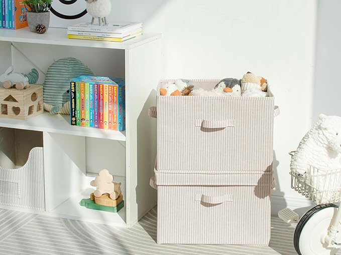 StorageWorks Fabric Storage Bins with Lid, Decorative Storage Boxes for Shelves, Stackable Closet Organizer Basket with Handl