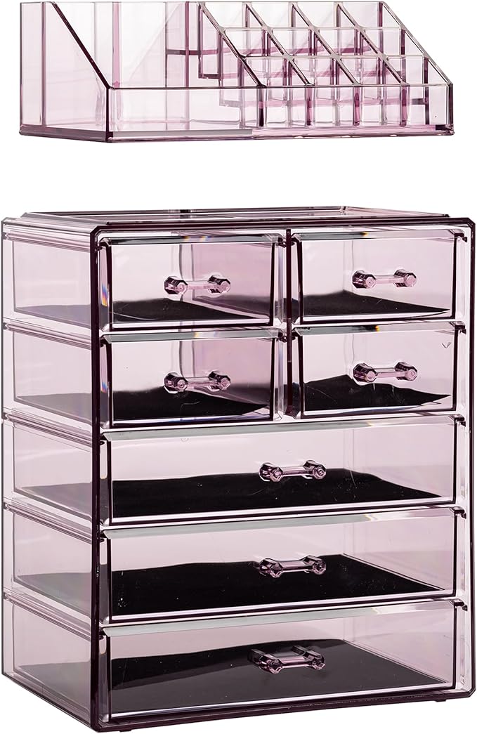 Sorbus Acrylic Makeup Organizer Set, 7-Drawer Vanity & Countertop Cosmetic Storage with Small & Wide Compartments, Purple Mak