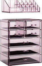 Sorbus Acrylic Makeup Organizer Set, 7-Drawer Vanity & Countertop Cosmetic Storage with Small & Wide Compartments, Purple Mak