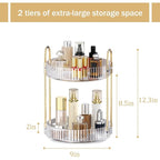 MOKANI 360 Rotating Makeup Organizer for Vanity, 2 Tier Adjustable Perfume Organizer for Dresser, Multi-Function Spinning Cos