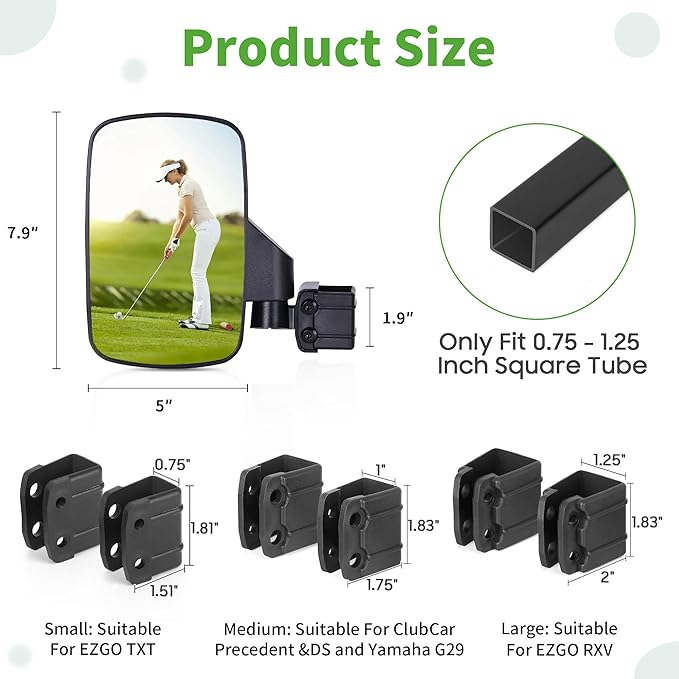 10L0L Golf Cart Mirror, Extra Large Side Rear View Universal for Yamaha, Club Car, EZGO, Folding Adjustable 180 Degree
