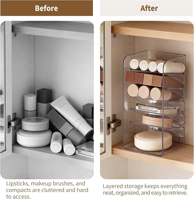 PAVSTINE Medicine Cabinet Organizer with Adjustable Dividers, Clear Vertical Layered Backward Slanting Shelves for Pressed Po
