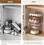 PAVSTINE Medicine Cabinet Organizer with Adjustable Dividers, Clear Vertical Layered Backward Slanting Shelves for Pressed Po