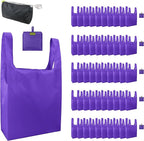 BeeGreen Purple Reusable Grocery Bags Wholesale Purple Reusable Kitchen Bags Bulk Foldable-Machine Washable with Zipper Storage Pouch 50 Packs