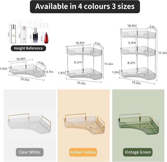 YCIA&DONE Corner Bathroom Counter Organizer, Makeup Organizer for Vanity, Skincare Cosmetic Perfume Tray, Corner Countertop S