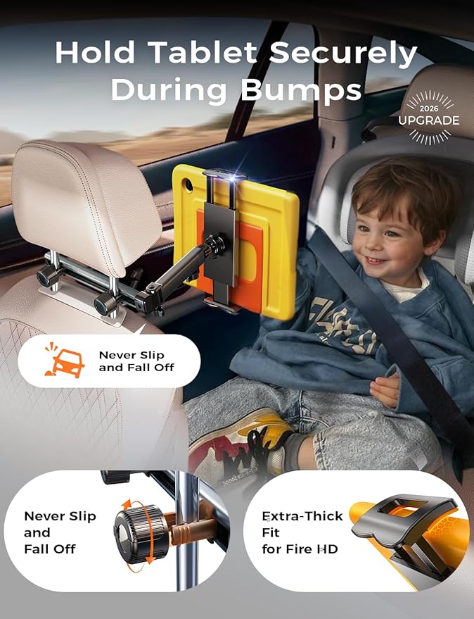 LISEN for iPad Holder Car Road Trip Travel Essentials Activities for Toddler Kids Gifts, Car Accessories for Women Interior Men Truck 3in1 Tablet Holder Back Seat Car Camping Headrest Organizer