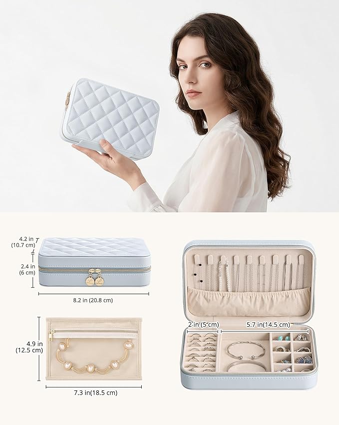 Lolalet Travel Jewelry Case for Women Girls, Travel Jewelry Organizer with Clear Storage Bag Small Portable Jewelry Box for N