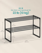 SONGMICS Shoe Rack, 2-Tier Shoe Organizer, Metal Storage Shelf, Upright or Upside Down, for 6-9 Pairs, Stackable, for Entrywa