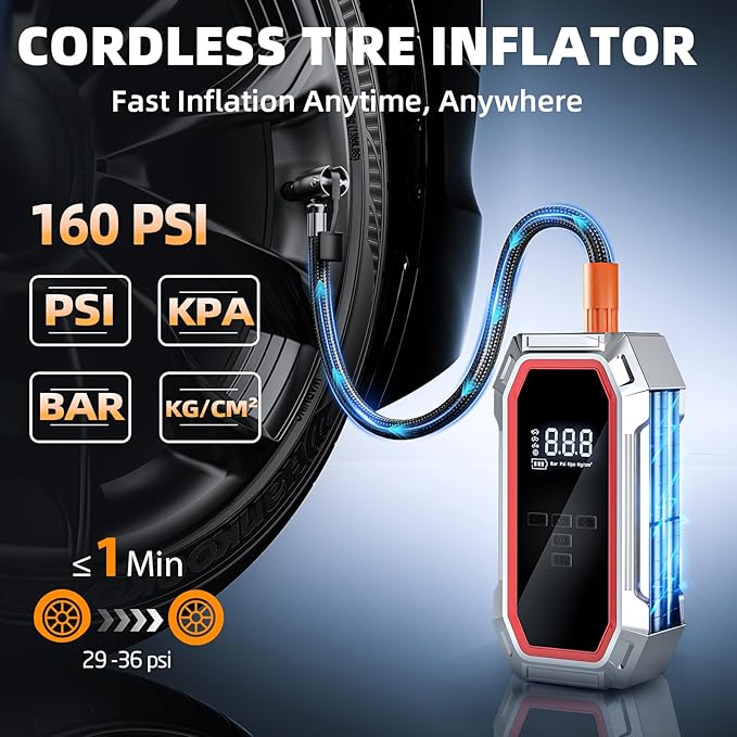 Jump Starter with Air Compressor, 5000A Peak Car Battery Jump Starter(9.0 Gas/8.0L Diesel), 160PSI 12V Jump Box Car Battery