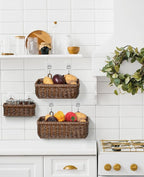 AceList Wall Hanging Basket, Boho Style Hand-Woven Hanging Storage Baskets - Set of 3, Ideal for Boho Room Decor, Kitchen, Ga