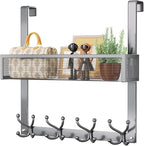 Consumest Over The Door Hooks Organizer - Over Door Hanger with 16 Hooks & 2 Baskets for Hanging Coat, Clothing, Towel, Hangi