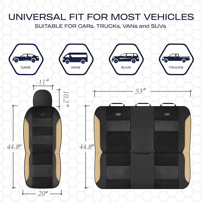 Skechers Aircooled & Memory Foam Seat Covers,Premium Leather with EVA Mesh Car Seat Covers,Seat Cover Full Sets,Airbag Compat