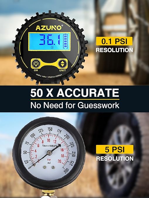 AZUNO Digital Tire Inflator with Pressure Gauge, 200 PSI, Heavy Duty Air Compressor Accessories, Comes with a Portable Carrying Box