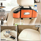 7-in-1 Car Seat Back Organizer, Headrest Storage with Cup Holder, Tissue Box & Trash Can, Fits Most Cars SUVs Trucks - Designed for USA Roads (Orange)