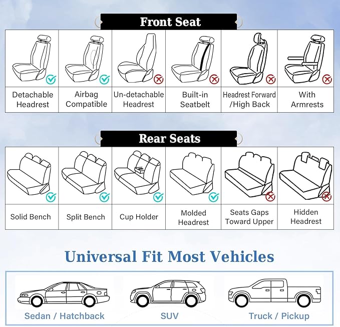 Coverado Universal Seat Covers Full Set, 5 Seats Universal Seat Covers for Cars, Waterproof NAPPA Leather Car Seat Covers wit
