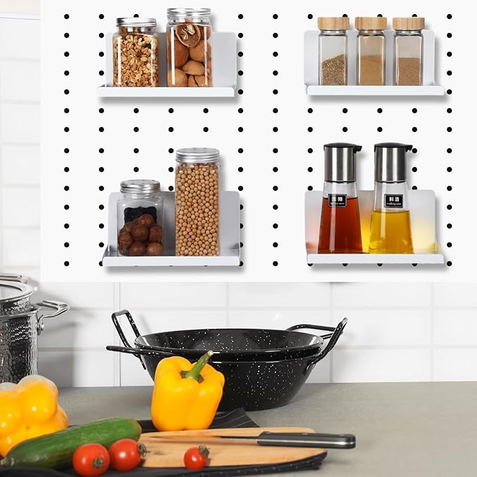 Therwen 4 Pack Magnetic Pegboard Shelves Wall Organizer Metal Pegboard Shelf Steel Tray Accessories Organizing Tools for Craf