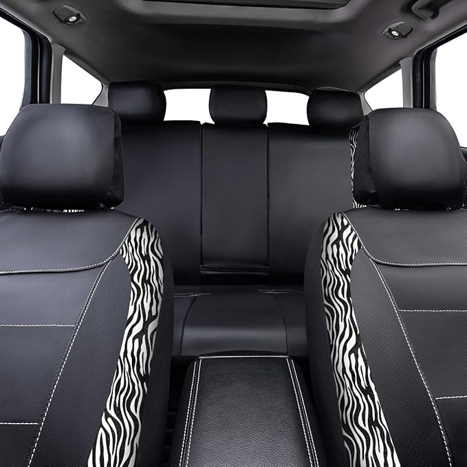 Flying Banner car seat Covers Protects Zebra Printing Velvet Faux Leather Carbon Fiber Front and Rear Bench Full Set (Zebra B