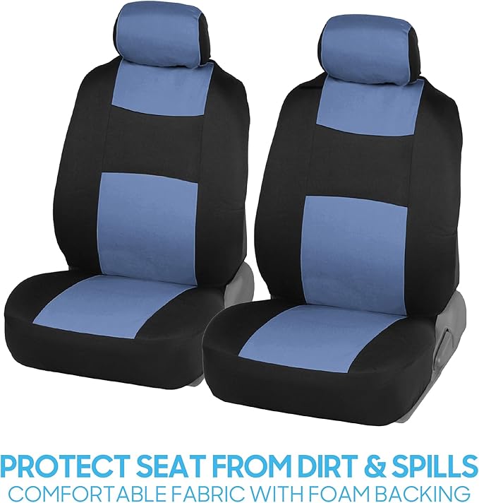 BDK PolyPro Car Seat Covers Full Set in Blue Gray on Black, Front and Rear Split Bench Seat Covers for Cars, Easy to Install 