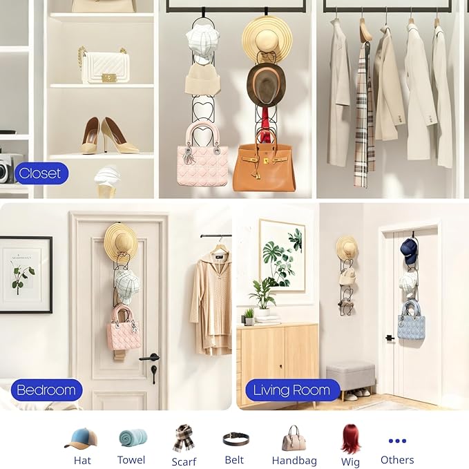LINFIDITE 15 PCS Baseball Hat Rack Hanger Holder Organizer Flexible Multi Hook Wall Mounted Over Door Cap Display Storage Rac