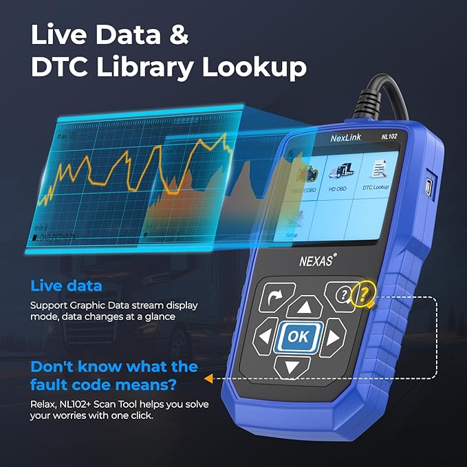 NEXAS Heavy Duty Truck Scanner NL102 Full System Diesel Truck Scan Tool for Cummins, Isuzu, Freightliner, Caterpillar, Detroit,