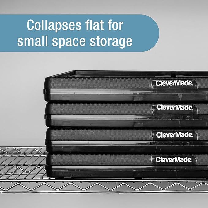 CleverMade 60L Collapsible Utility Crate (66 lb Capacity), Heavy Duty Folding Storage Crate, Stackable Plastic Organizer for 