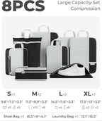 Percover Compression Packing Cubes 8-Piece Set, Packing Cubes Compression for Travel with Laundry Bag & Shoe Bag, Travel Orga