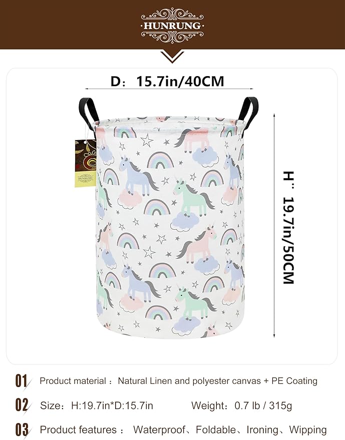 HUNRUNG Laundry Hamper,Large Canvas Fabric Lightweight Storage Basket Toy Organizer Dirty Clothes Collapsible Waterproof for 