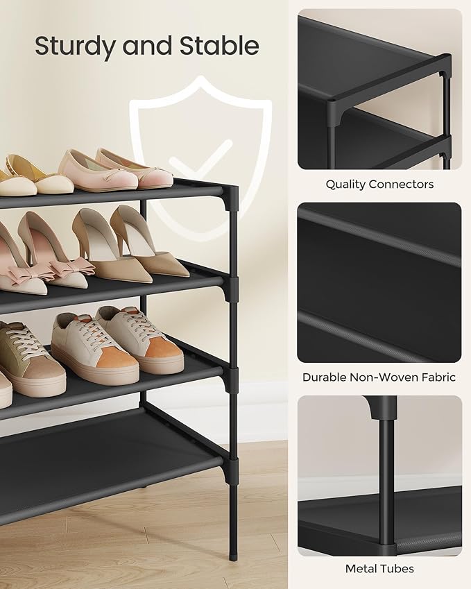 SONGMICS Shoe Rack, 4-Tier Shoe Storage Organizer, Space-Saving, 11.7 x 24.5 x 27.7 Inches, Entryway, Metal Frame, Non-Woven 