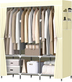 LOKEME Wardrobe Closet,Portable Closet for Bedroom Steel Pipe Diameter 19mm Strong and Sturdy Off White Portable Closets for 