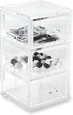 Huang Acrylic Clear Stackable Upright 3-Drawer Organizer, Makeup Jewelry Accessories Cosmetic Countertop Storage Display 3.5 