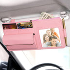 Car Visor Organizer for Auto Interior Accessories - Sunvisor Organizers with Glasses Holder and Picture Frame, Cute Visor Accessories for Women, Car Essentials for Truck You Must Have - Pink