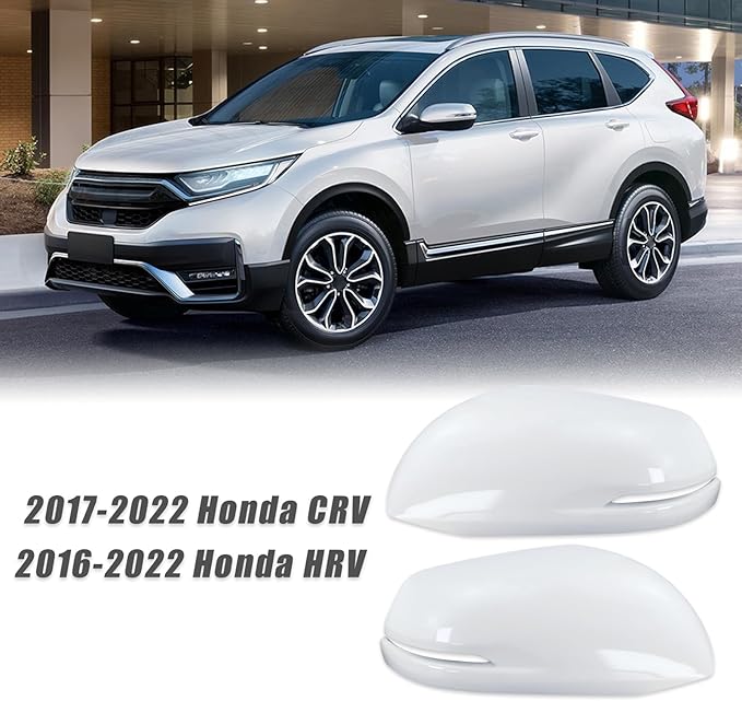 Left and Right Side Mirror Cap Covers With Trun Signal Compatible With 2017-2022 Honda CR-V CRV,2016-2022 Honda HRV HR-V Side Outer Rearview Wing Mirror Cap White Replace#76201-T1W-A01(2PC)