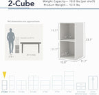 Homes: Inside + Out Apexa 2-Cube Storage Organizer Shelves, Stackable Wood Bookcase Fits Cubby Bins for Organization, Dorm Te