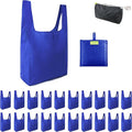 BeeGreen Blue Reusable Grocery Bags Wholesale Blue Reusable Kitchen Bags Bulk Foldable-Machine Washable with Zipper Storage Pouch 20 Packs